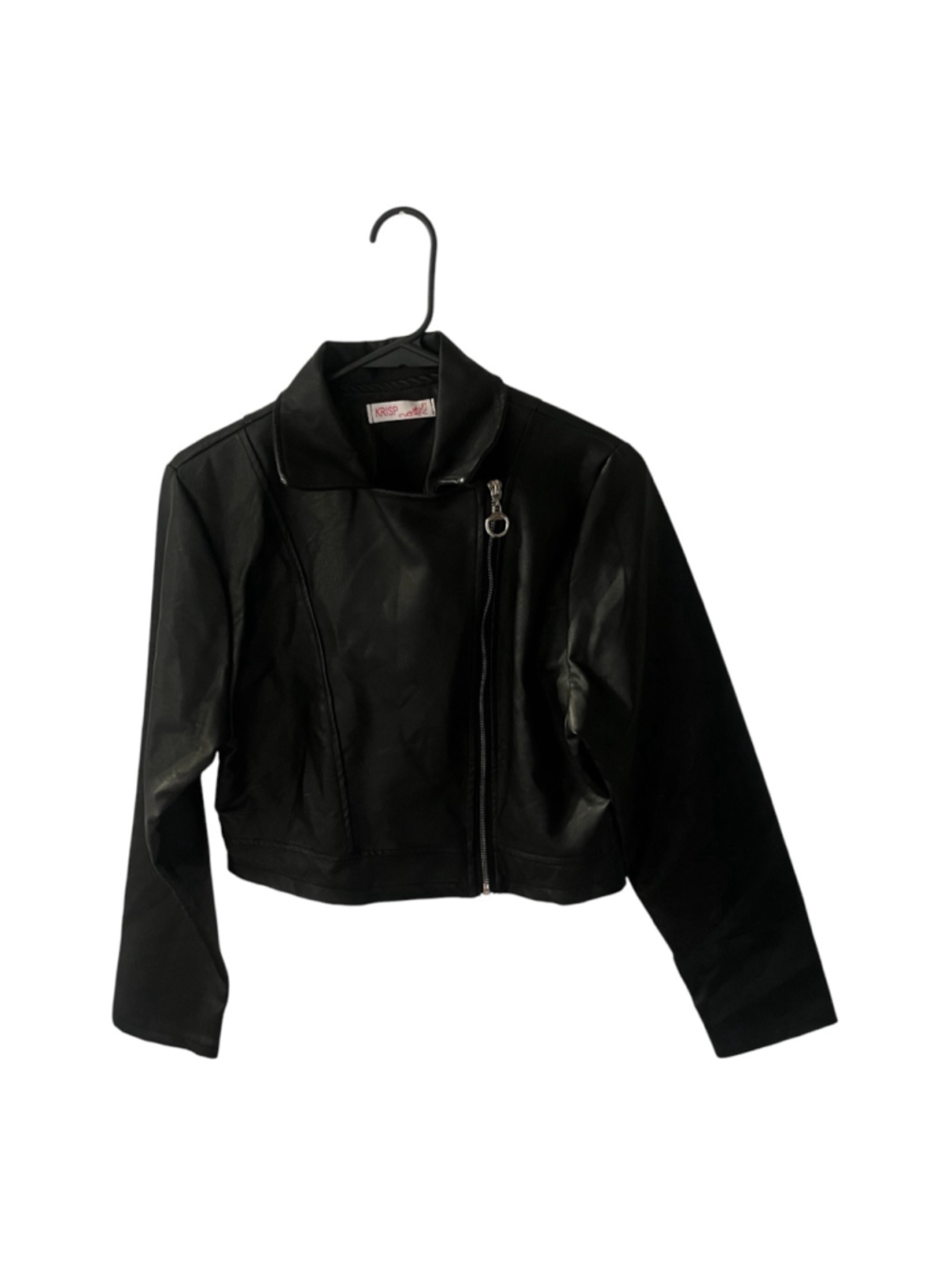 Women's KRISP Black Faux Leather Cropped Moto Jacket S